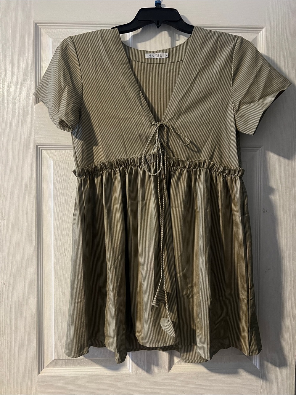 hazel Olive Green Tie-Front Babydoll Mini Dress